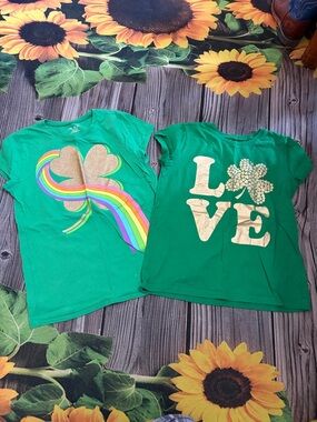 The Children's Place Green Shamrock Rainbow & LOVE Graphic Tees